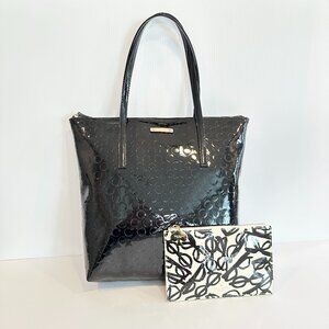 Kate Spade Yaletown Tote Black Patent Leather Ace of Spades Polkadot EUC